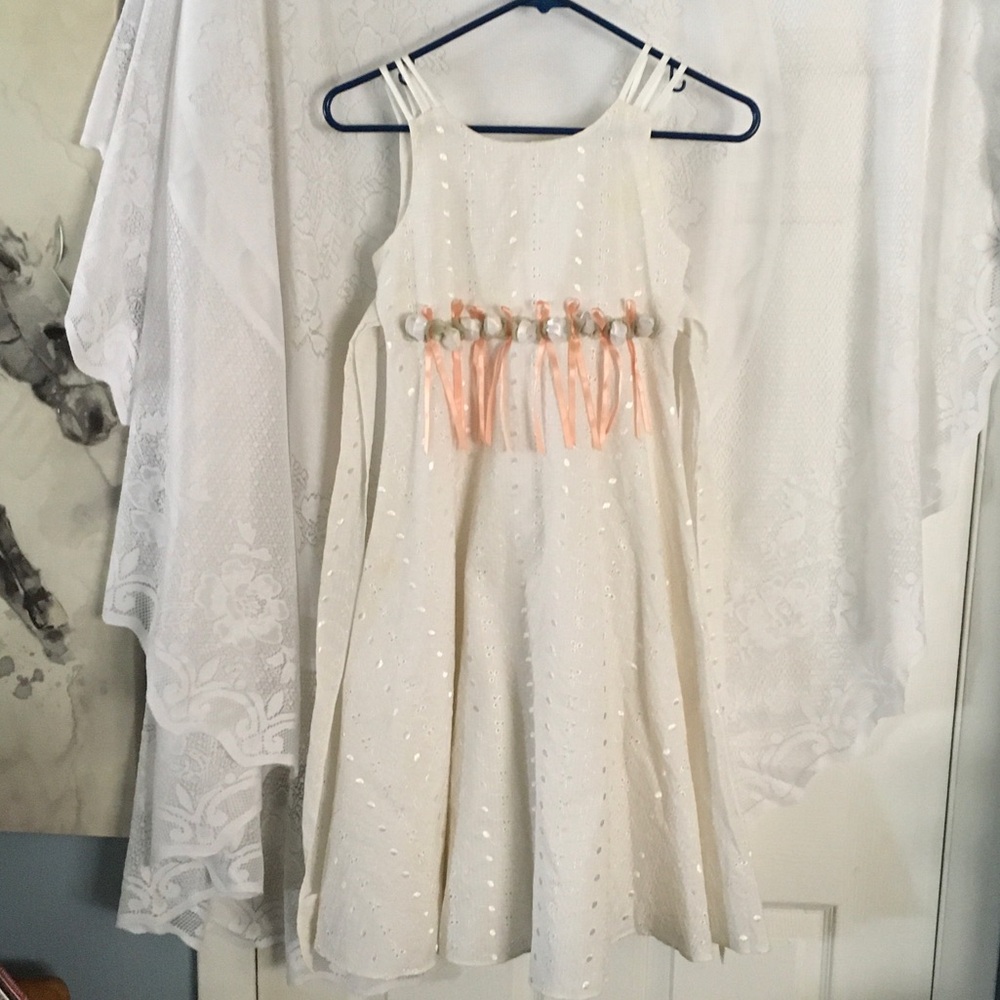 Bonnie Jean White Dress with Peach Details